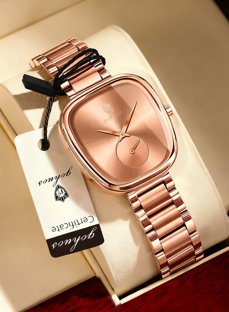 GOHUOS Women's Quartz Watch, Top Brand Luxury Fashion Ladies Stainless Steel Band Waterproof Analog Wrist Watch - 34mm - Rose Golden - Mother or Girlfriend Gift & Eid Ramadan Gifts - Image 1