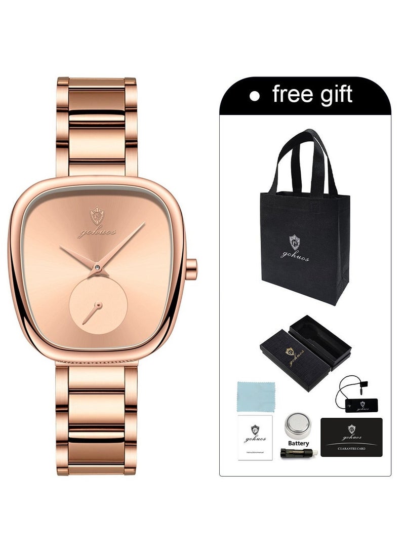 GOHUOS Women's Quartz Watch, Top Brand Luxury Fashion Ladies Stainless Steel Band Waterproof Analog Wrist Watch - 34mm - Rose Golden - Mother or Girlfriend Gift & Eid Ramadan Gifts - Image 2