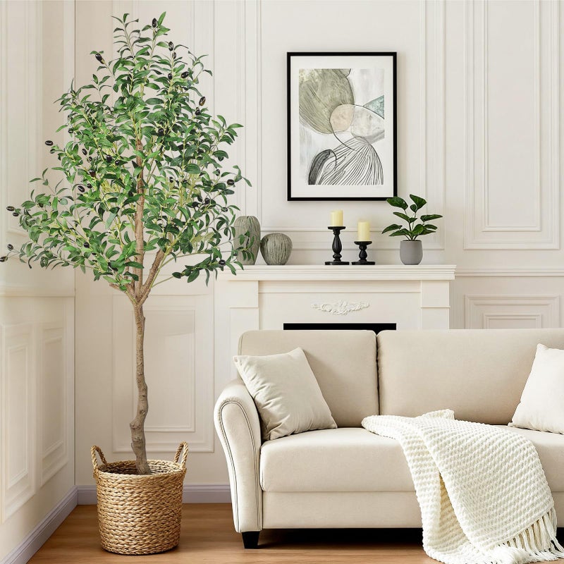 ANTING Artificial Olive Tree 6ft, Tall Faux Silk Plant for Home Office Decor Indoor, Faux Olive Tree, Fake Potted Olive Silk Tree with Planter Natural for Home Living Room - Image 1