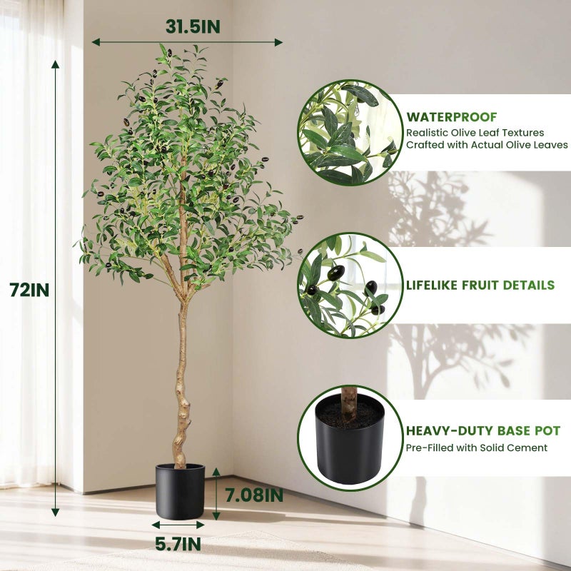 ANTING Artificial Olive Tree 6ft, Tall Faux Silk Plant for Home Office Decor Indoor, Faux Olive Tree, Fake Potted Olive Silk Tree with Planter Natural for Home Living Room - Image 3