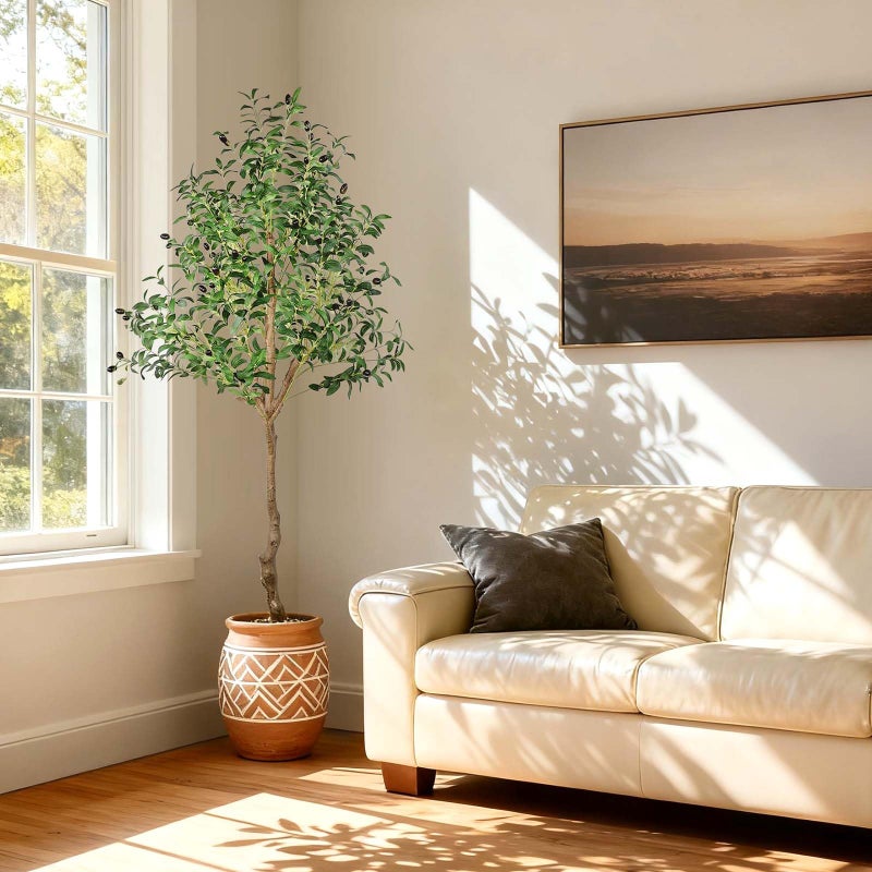 ANTING Artificial Olive Tree 6ft, Tall Faux Silk Plant for Home Office Decor Indoor, Faux Olive Tree, Fake Potted Olive Silk Tree with Planter Natural for Home Living Room - Image 5
