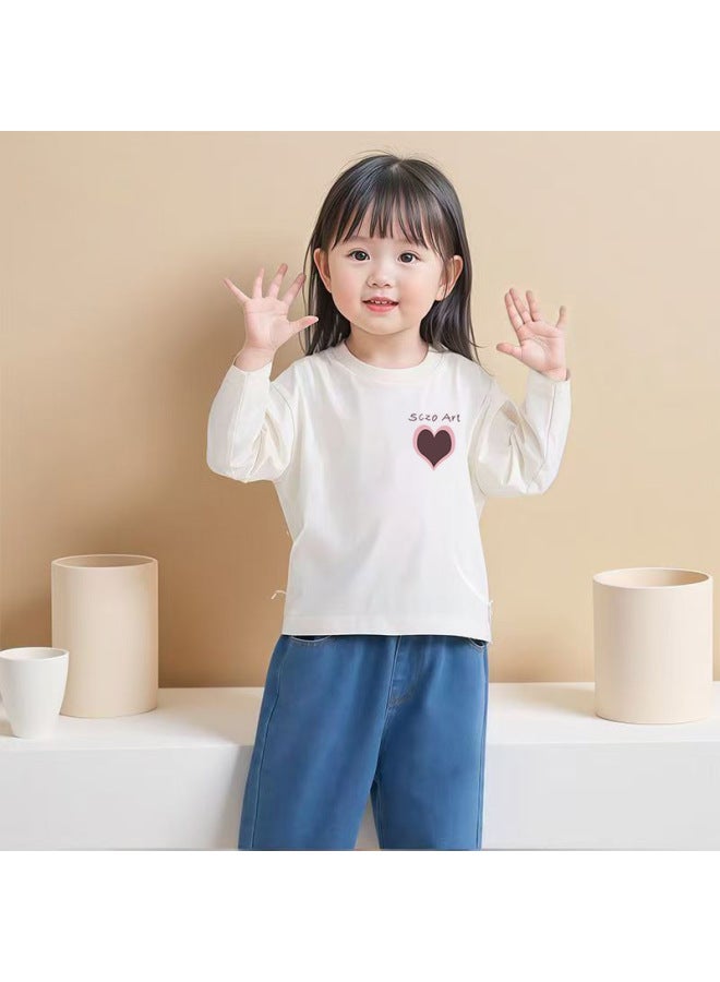 Girls Pure Cotton Baby Fashionable Spring & Fall Kidsren's Clothing Kidsren's Bottoming Shirt Cartoon White Girl T-shirt Long-sleeved Top Trendy