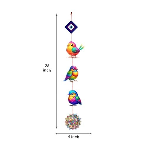 Woodkey Colorful Bird Wall Hanging for Home Décor – Multicolor Wooden Birds with Mandala Design | Decorative Hanging for Wall, Balcony, Door | Handcrafted Gift for Living Room - Image 4