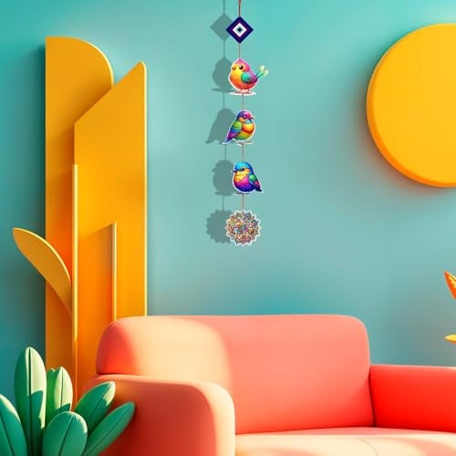 Woodkey Colorful Bird Wall Hanging for Home Décor – Multicolor Wooden Birds with Mandala Design | Decorative Hanging for Wall, Balcony, Door | Handcrafted Gift for Living Room - Image 3