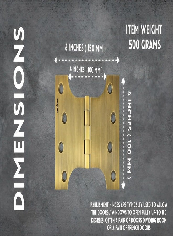 BRASK Brass Heavy Duty Parliament Hinges 4" x 4" x 4 mm | Wide Opening, Extended Hinges with Screws (1, Antique Brass) - Image 2