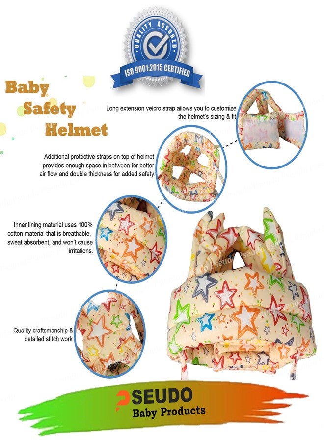 PSEUDO® Baby Infant Toddler Helmet No Bump Safety Helmet for Kids | Adjustable Protective Star Printed Cap | Child Safety Headguard for Running, Walking, Crawling (Peach) - Image 4