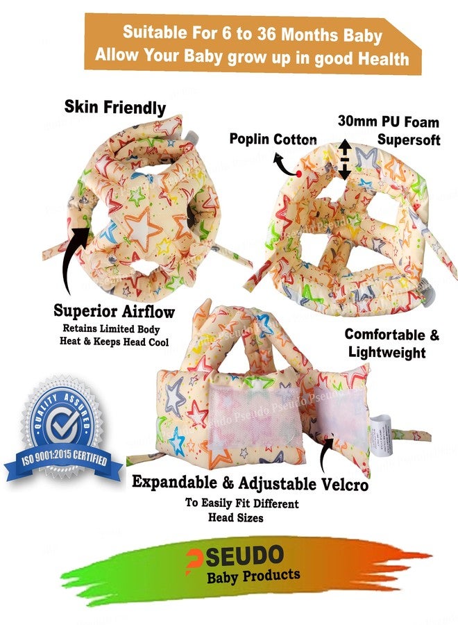 PSEUDO® Baby Infant Toddler Helmet No Bump Safety Helmet for Kids | Adjustable Protective Star Printed Cap | Child Safety Headguard for Running, Walking, Crawling (Peach) - Image 3