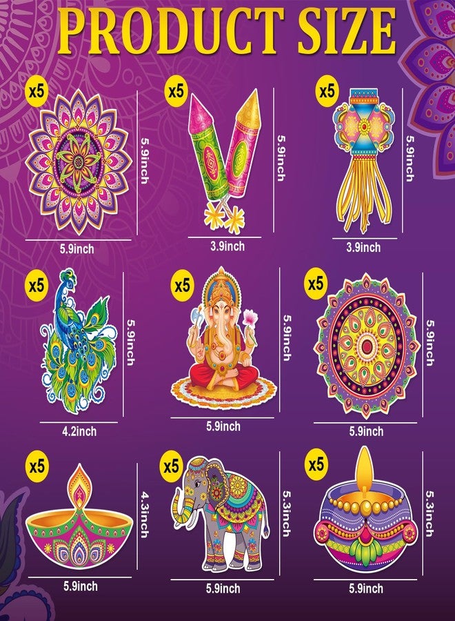 Hedeey Diwali Paper Cutout Decorations for Home,Diwali Decor with Rangoli Peacock Ganesh Diya Elephant for Rangoli Deepavali Party Decorations Supplies-45 Pcs - Image 2