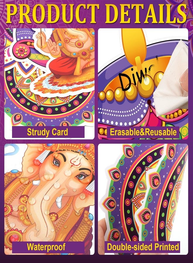 Hedeey Diwali Paper Cutout Decorations for Home,Diwali Decor with Rangoli Peacock Ganesh Diya Elephant for Rangoli Deepavali Party Decorations Supplies-45 Pcs - Image 3