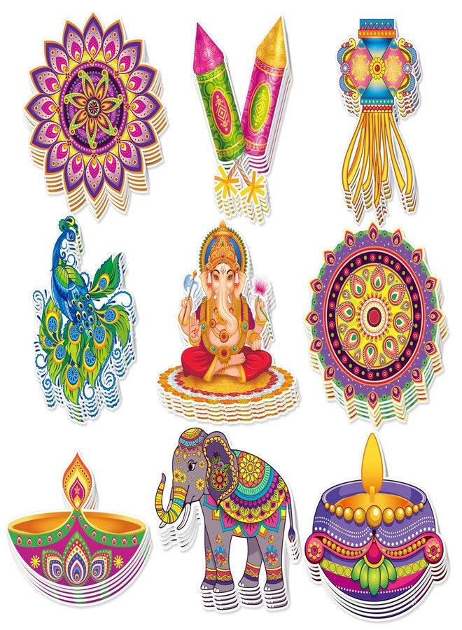 Hedeey Diwali Paper Cutout Decorations for Home,Diwali Decor with Rangoli Peacock Ganesh Diya Elephant for Rangoli Deepavali Party Decorations Supplies-45 Pcs - Image 1
