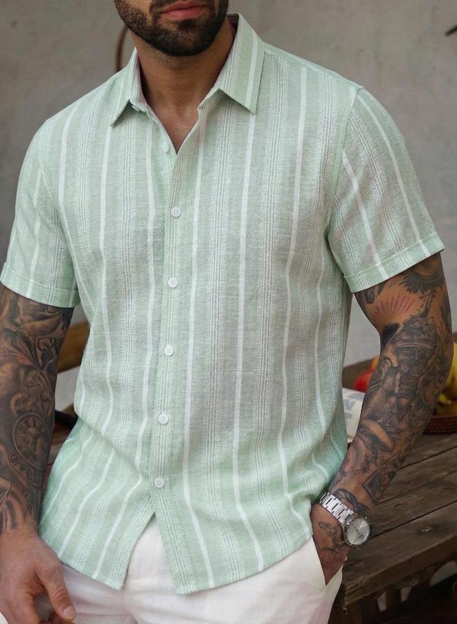 Take Two Men Casual Striped Short Sleeve Shirt - Image 1