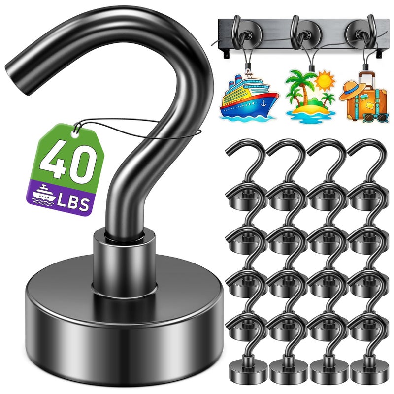 Mukfirm 40 Pack Magnetic Hooks for 2026 Cruise Cabins Beach Vacation 30lbs Heavy Duty Magnet with Hook Metal Magnetic Hooks for Kitchen Fridge Grills Hanging Magnet Hooks for Classroom Locker Utensil Racks - Image 2