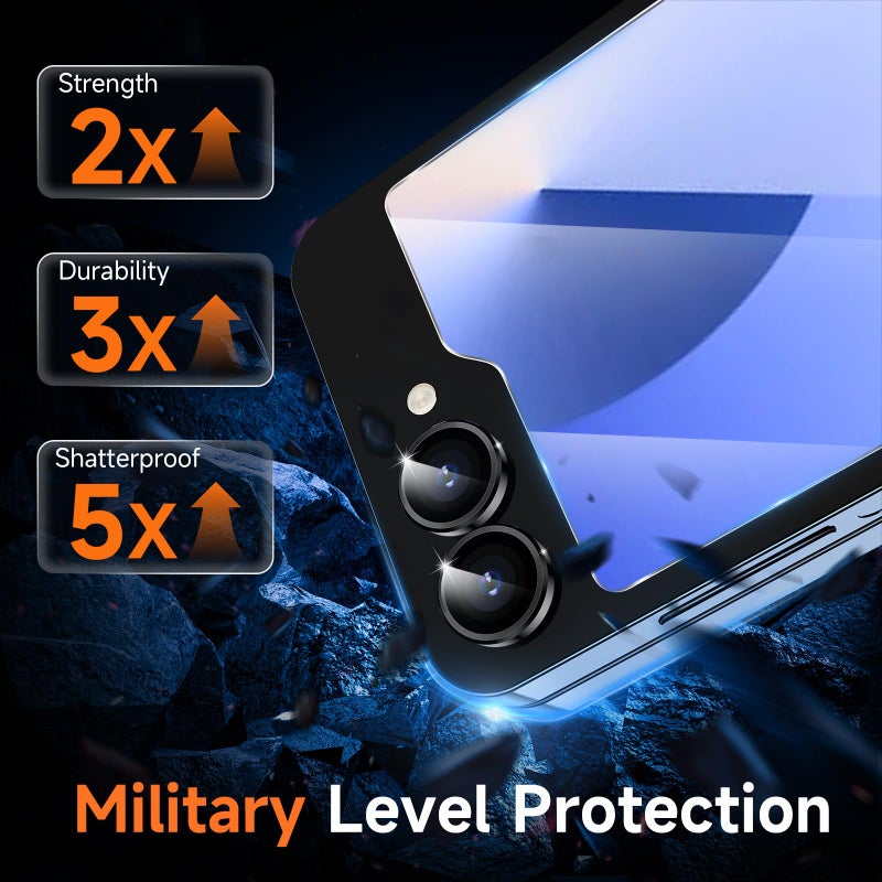 YWXTW EZ Alignment for Samsung Galaxy Z Flip 6/Z Flip 7 FE Screen Protector, [Strengthen Crease Test] 3Pcs Inner Soft EPU Film+2Pcs Front Display Tempered Glass+1 Set Camera lens Protector, Anti Scratch - Image 4