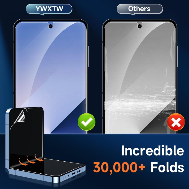 YWXTW EZ Alignment for Samsung Galaxy Z Flip 6/Z Flip 7 FE Screen Protector, [Strengthen Crease Test] 3Pcs Inner Soft EPU Film+2Pcs Front Display Tempered Glass+1 Set Camera lens Protector, Anti Scratch - Image 3