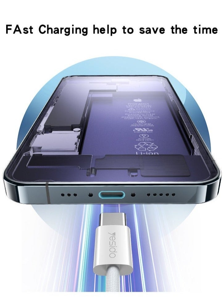 Yesido CA163 Dual Type-C Charging Cable PD 60W Fast Charge – 1.2 Meter White – Power Delivery 60W & Compatible with 27W Devices – Dual Type-C Connectors for Fast Charging & Data Sync – Ideal for USB-C Laptops, Smartphones, Tablets & More - Image 4