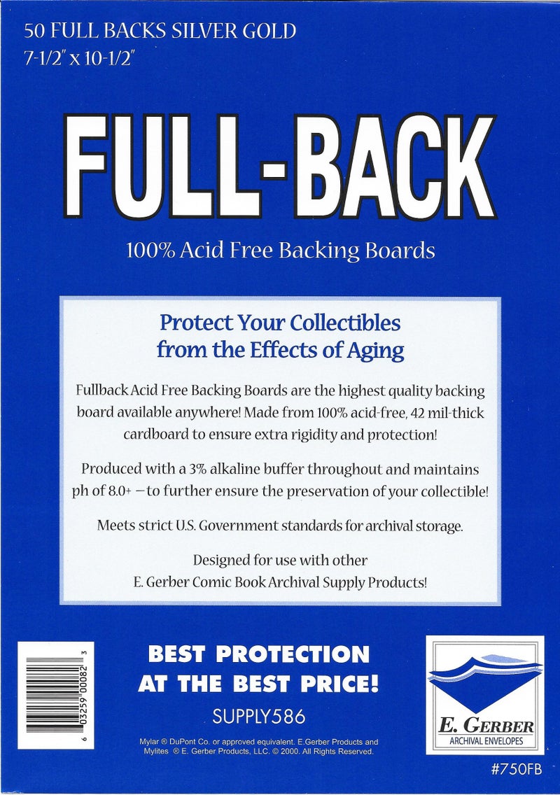 E. Gerber FullBack Silver  Gold Comic Book Backing Boards 7 12 x 10 12