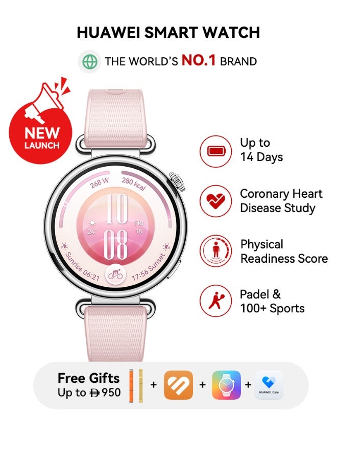 هواوي HUAWEI WATCH GT7 41mm Smart Watch, Upto 14 Days of Battery Life, Compatible with iOS & Android, ECG, Heart Rate Monitoring, 100+ Sports Modes, Physical Readiness Score, EasyCross Strap, Pink + FOC - Image 1
