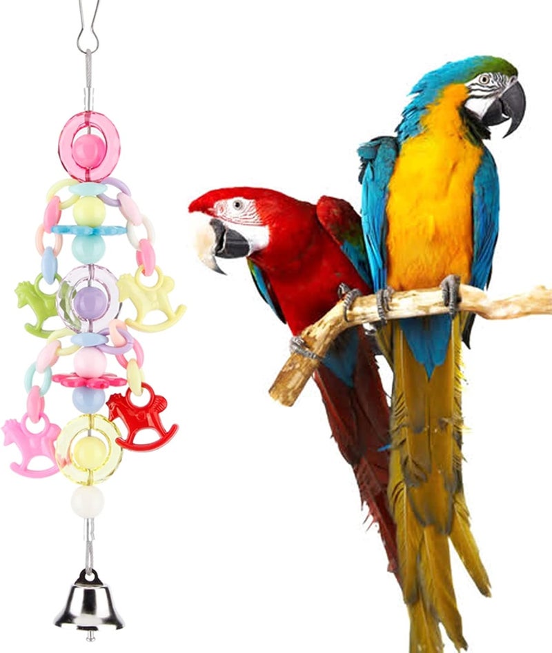 Colorful Beads Bird Cage Stand, Plastic Parrot Hanging Toy with Bell, 7.9x2.6x1.2 Inch - Bite, Eye - Catching Design, Easy to Hang for Pet Birds - Image 2