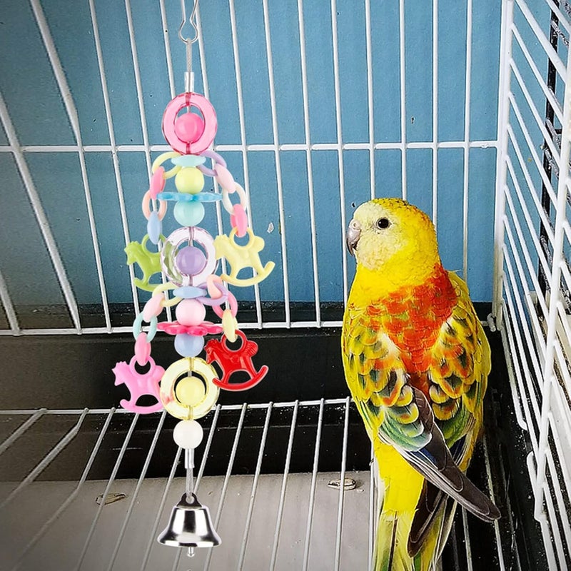 Colorful Beads Bird Cage Stand, Plastic Parrot Hanging Toy with Bell, 7.9x2.6x1.2 Inch - Bite, Eye - Catching Design, Easy to Hang for Pet Birds - Image 4