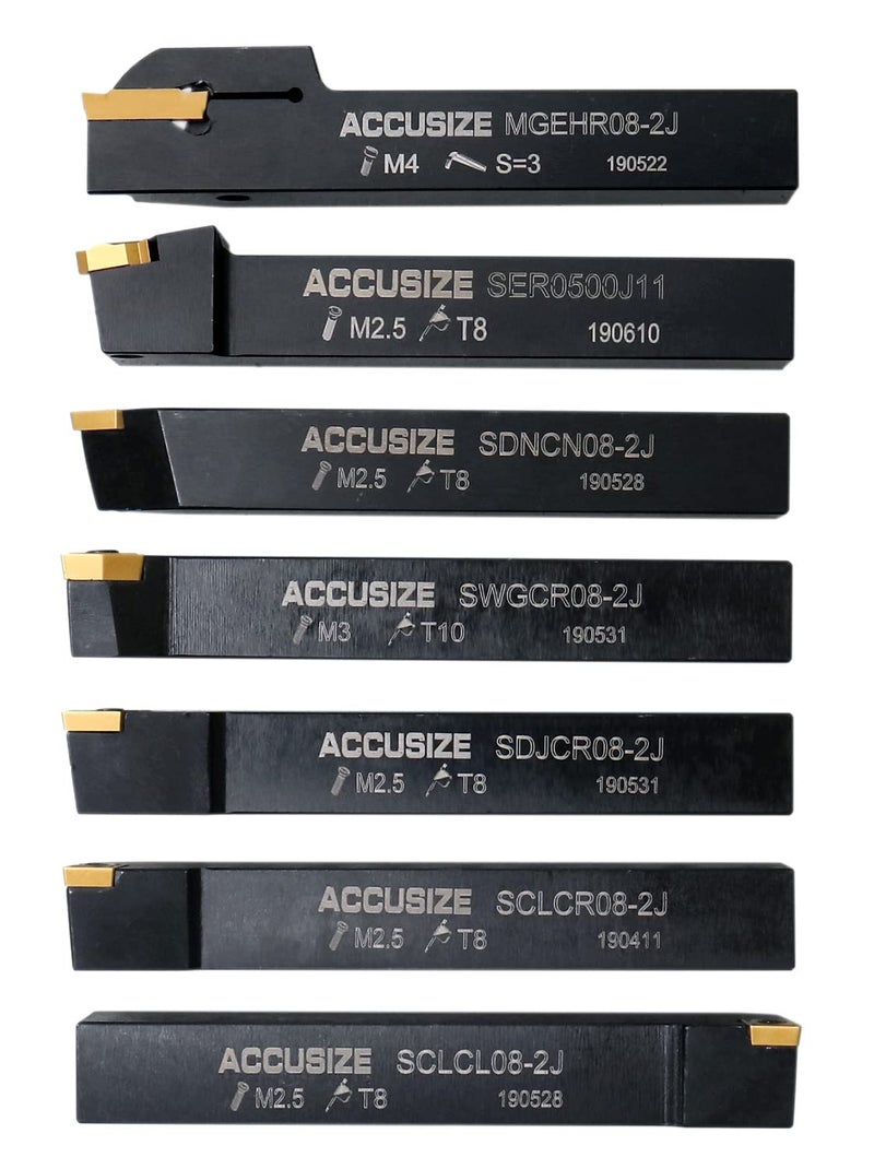Accusize Industrial Tools 7-Ps Indexable Carbide Turning Tool Set, 1/2" Shank, C6 Grade TiN Coated Inserts, in Fitted Aluminum Case, 2387-2004 - Image 4