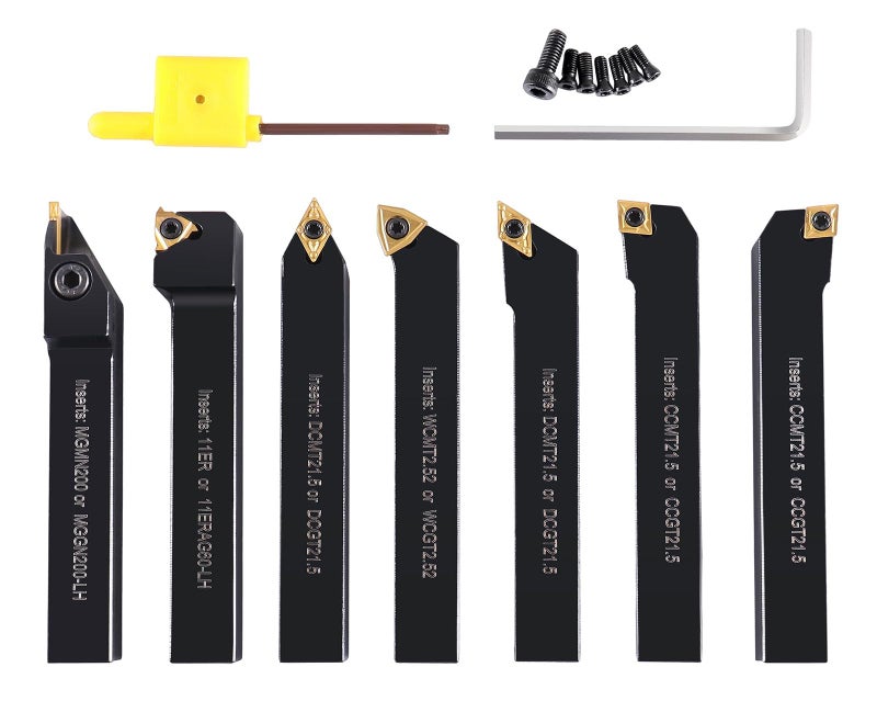 Accusize Industrial Tools 7-Ps Indexable Carbide Turning Tool Set, 1/2" Shank, C6 Grade TiN Coated Inserts, in Fitted Aluminum Case, 2387-2004 - Image 2