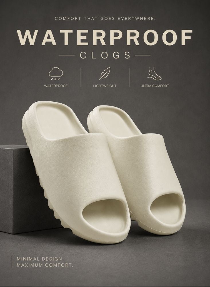 NinEx Waterproof Comfort Slides – Cream - Image 1