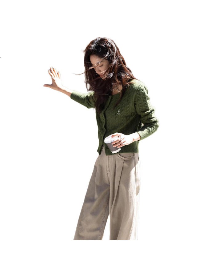 Dme Chic Short Knitted Cardigan With Round Neck And Button Closure Embroidered Long Sleeve Sweater - Image 1