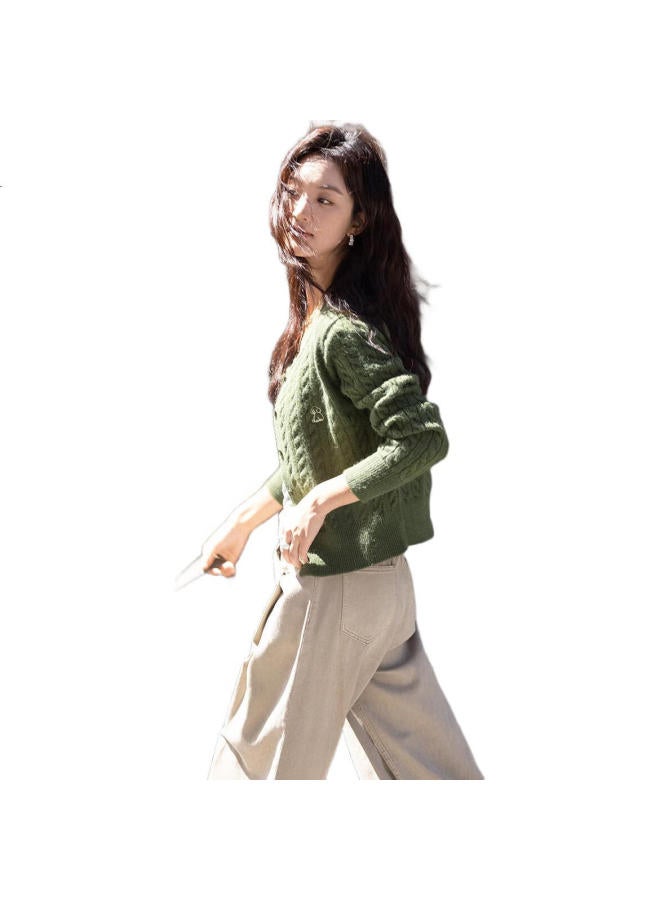 Dme Chic Short Knitted Cardigan With Round Neck And Button Closure Embroidered Long Sleeve Sweater - Image 2