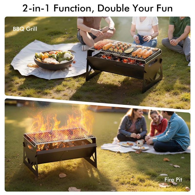 Raynesys Charcoal Grill, Folding Portable Grill, with Carry Bag, Camping Firepit for Outdoor Cooking, Campfire, Patio, Backyard, Backpacking, Party, 15.35 * 12.99 * 5.51 Inches - Image 2