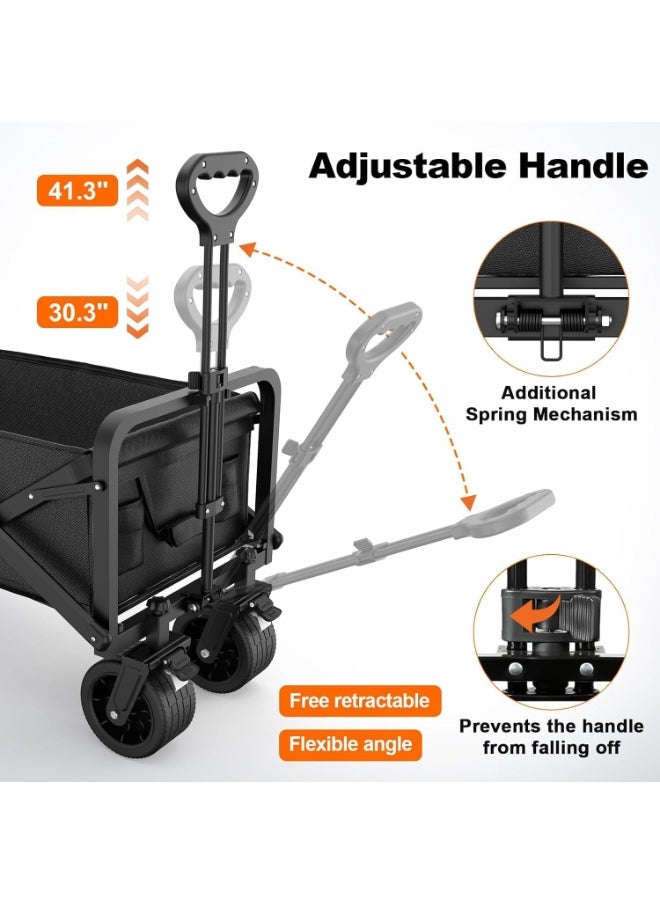 Piccasio 150 kg Collapsible Folding Wagon, Portable Large Trolley cart, Bearing Heavy Capacity Beach Garden Shopping Carts & Stroller Wagon, Utility Adjustable Handle Outdoor Camping with Heavy Wheels  - Image 4