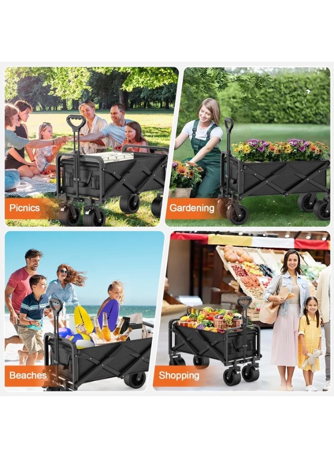 Piccasio 150 kg Collapsible Folding Wagon, Portable Large Trolley cart, Bearing Heavy Capacity Beach Garden Shopping Carts & Stroller Wagon, Utility Adjustable Handle Outdoor Camping with Heavy Wheels  - Image 2