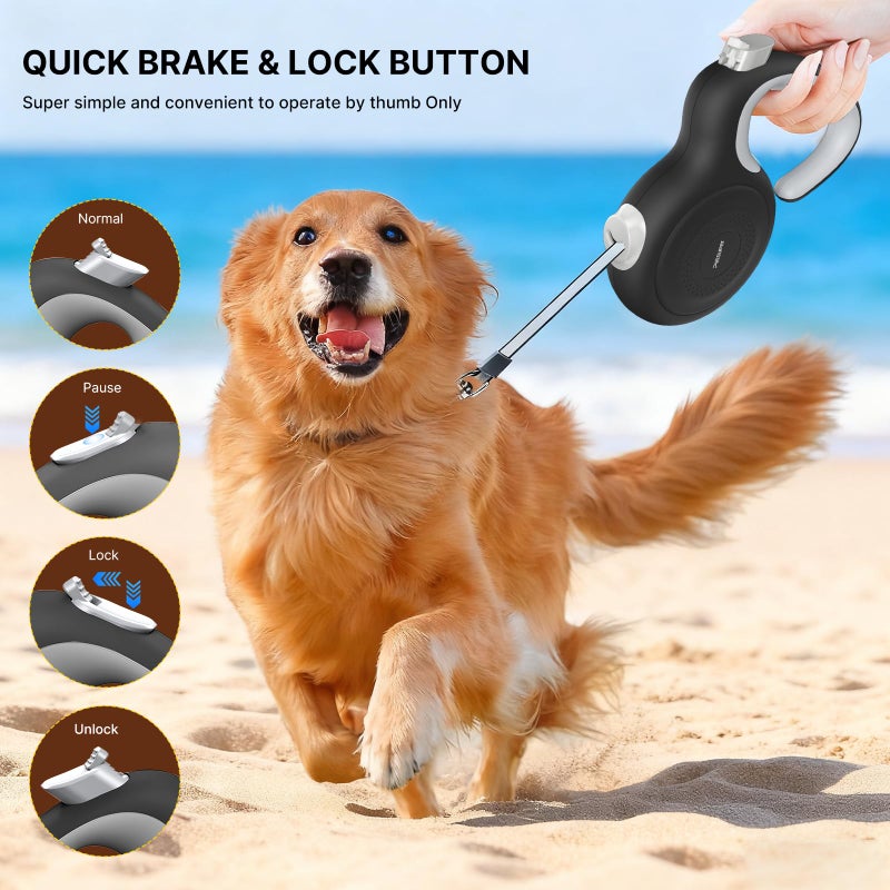 Petsuper AutoBrake Retractable Dog Leash for Medium and Large Dogs, 360Â° Tangle-Free Dog Leash and 16Ft Strong Nylon Tape, Ergonomically Comfortable and Lightweight Grip Handle (Black) - Image 3