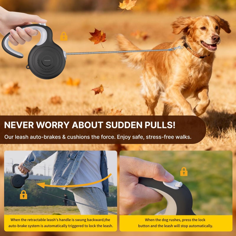 Petsuper AutoBrake Retractable Dog Leash for Medium and Large Dogs, 360Â° Tangle-Free Dog Leash and 16Ft Strong Nylon Tape, Ergonomically Comfortable and Lightweight Grip Handle (Black) - Image 2