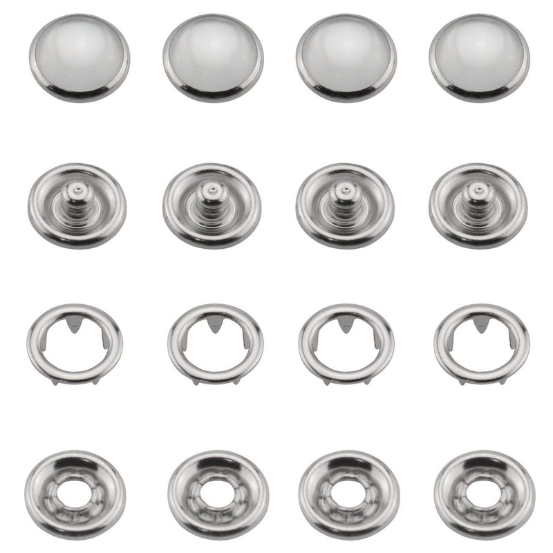 ZCZQC 30 Sets 10mm White Pearl Snap Buttons Metal Ring Snaps Popper Stud Snap Fasteners Kit
