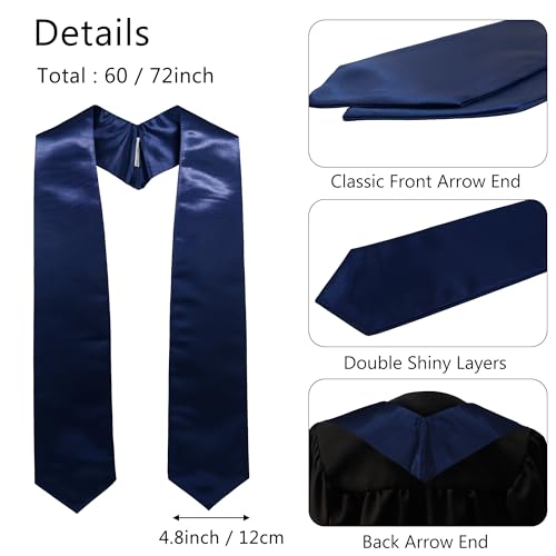 GraduationMall Unisex Adult Plain Graduation Stole 60" Navy Blue - Image 3
