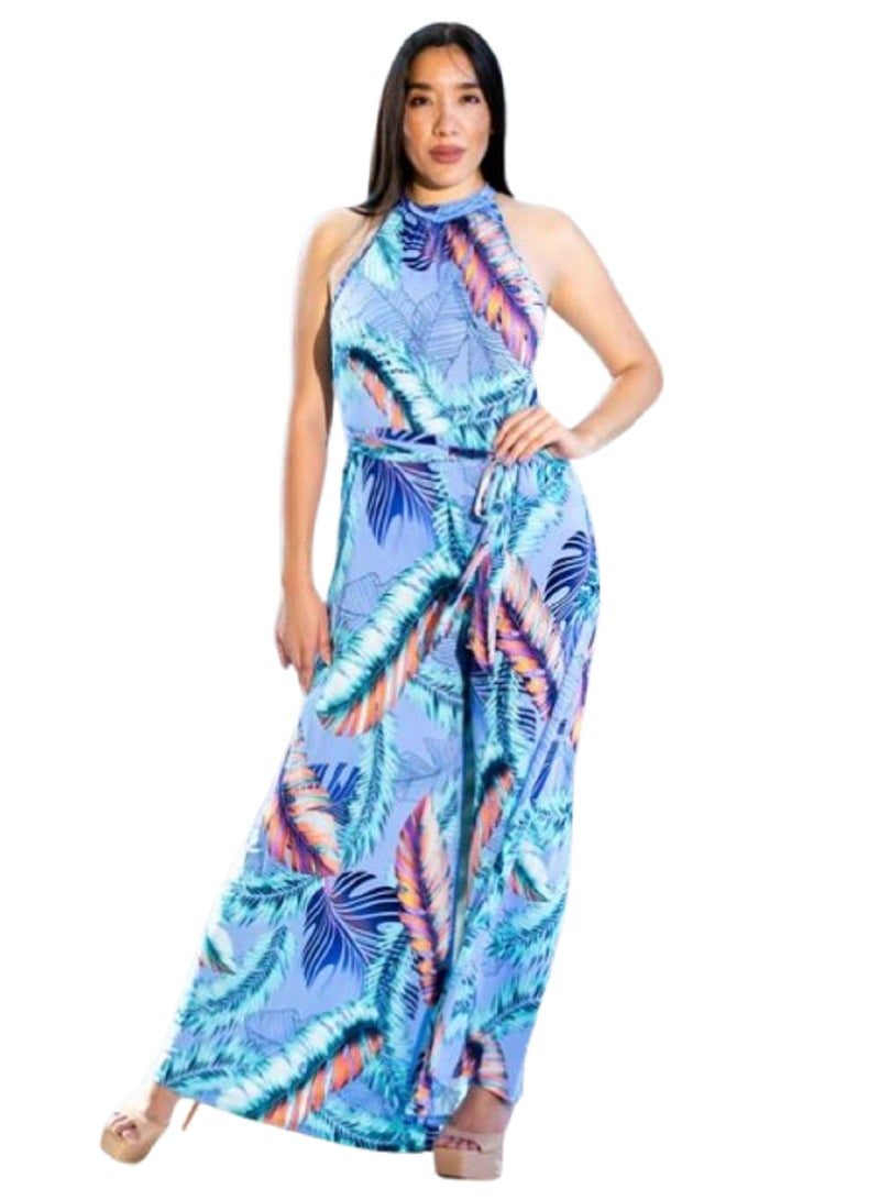 MANIKAN Women jumpsuit homewear with wide legs a slit and a closed neck Multi-colored  - Image 1