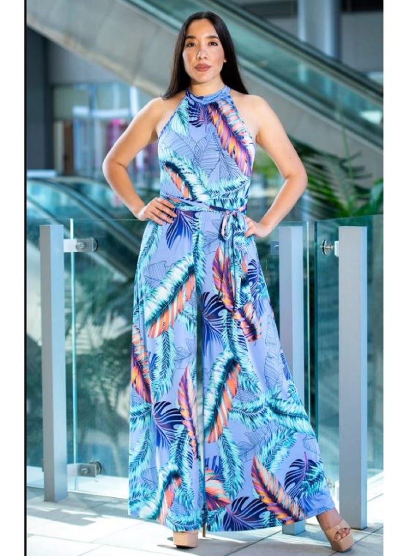 MANIKAN Women jumpsuit homewear with wide legs a slit and a closed neck Multi-colored  - Image 3