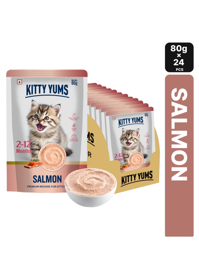 Kitty Yums Salmon Mousse Kitten 80gm – Pack of 24 - Image 1