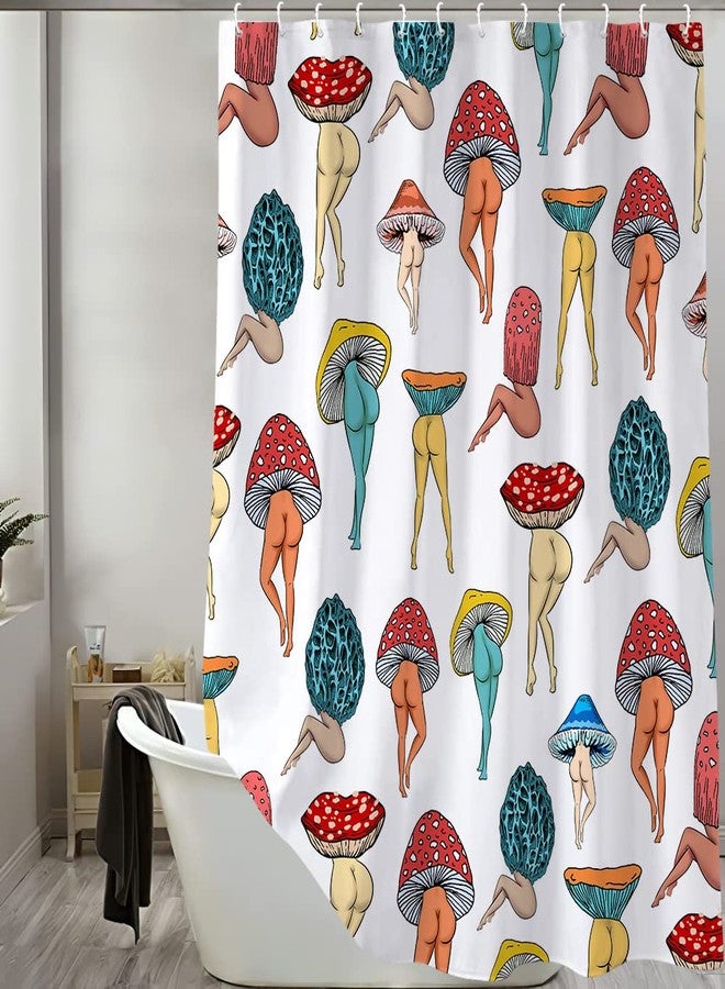 Uokiuki Funny Mushroom Butt Shower Curtain, Fun Cute Sexy Butt 70S 80S Fabric Curtains for Bathroom Hippie Psychedelic Aesthetic Colorful Unique Cool Cloth Curtain with 12 Hooks 70X70IN - Image 3