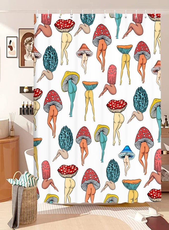 Uokiuki Funny Mushroom Butt Shower Curtain, Fun Cute Sexy Butt 70S 80S Fabric Curtains for Bathroom Hippie Psychedelic Aesthetic Colorful Unique Cool Cloth Curtain with 12 Hooks 70X70IN - Image 1