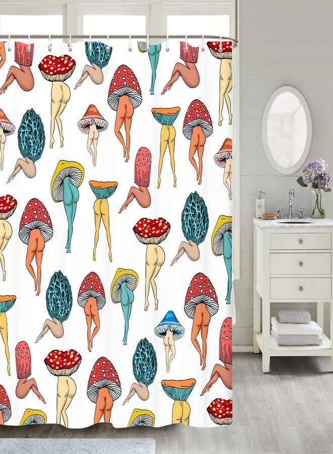 Uokiuki Funny Mushroom Butt Shower Curtain, Fun Cute Sexy Butt 70S 80S Fabric Curtains for Bathroom Hippie Psychedelic Aesthetic Colorful Unique Cool Cloth Curtain with 12 Hooks 70X70IN - Image 2
