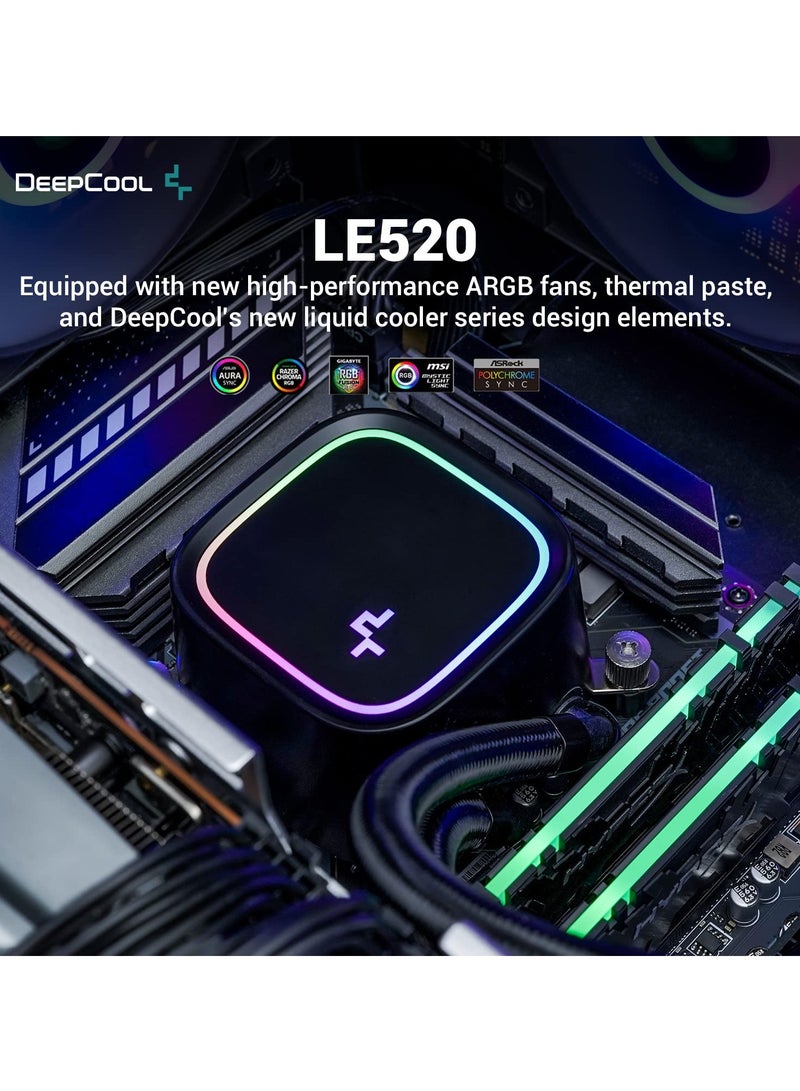 LE520 Liquid Cooler, 220W TDP AIO, 240mm ARGB PWM Fan, Copper Heatsink, Aluminium Radiator, Anti-Leak Tech CPU Water Cooler for AMD AM4/AM5 LGA...