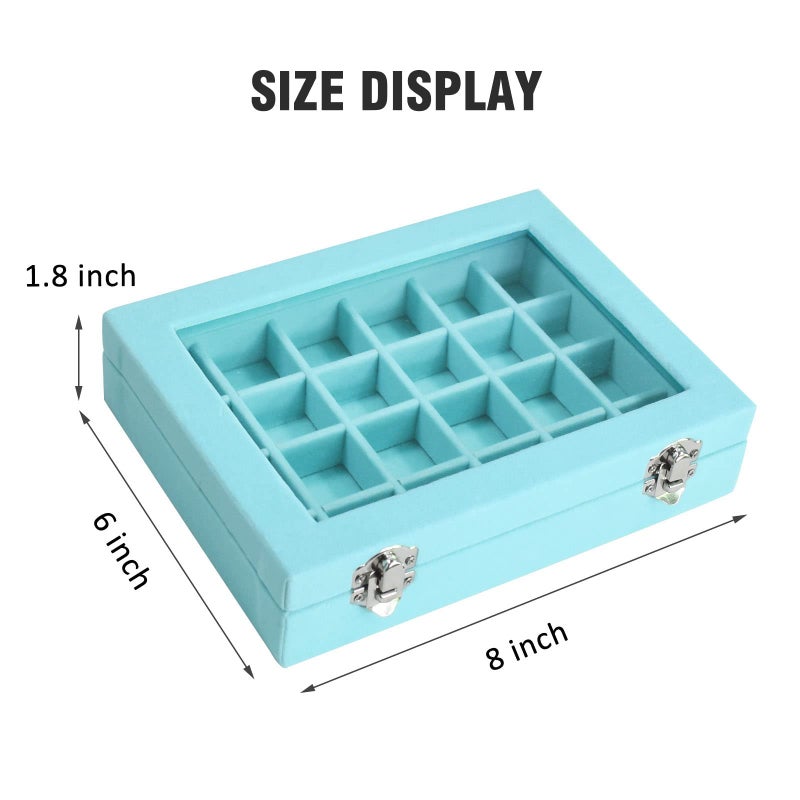 Vicoter Velvet Jewelry Box 24 Grid Jewelry Ring Display Organiser Box Tray Holder Earrings Storage Case for Girls Wife Mom Women (Light Blue) - Image 2