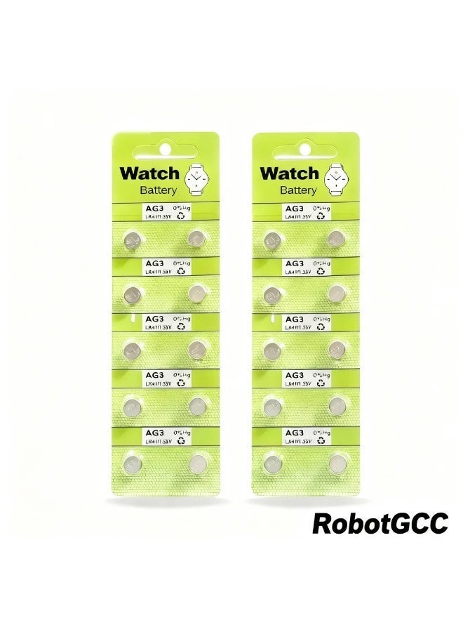 robotgcc AG3 LR41 1.55V Alkaline Button Cell Battery 20-Pack (2 Blisters × 10 Cells) | Compatible with LR41 / 192 / 384 | Small Size Watch Battery for Watches, Calculators, Laser Pointers & Precision Electronics - Image 2
