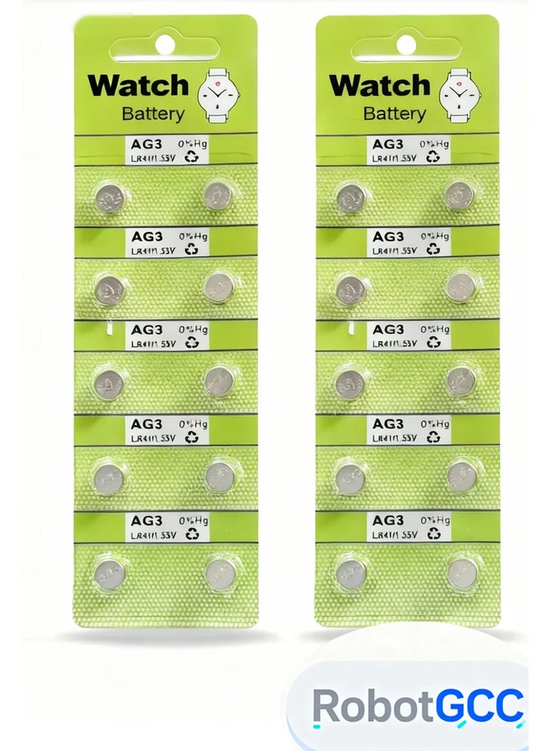 robotgcc AG3 LR41 1.55V Alkaline Button Cell Battery 20-Pack (2 Blisters × 10 Cells) | Compatible with LR41 / 192 / 384 | Small Size Watch Battery for Watches, Calculators, Laser Pointers & Precision Electronics - Image 1