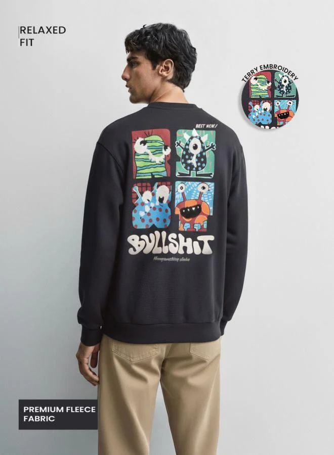 The Indian Garage Co Men Relaxed Fit Embroidered Crew Neck Full Sleeves Sweatshirt