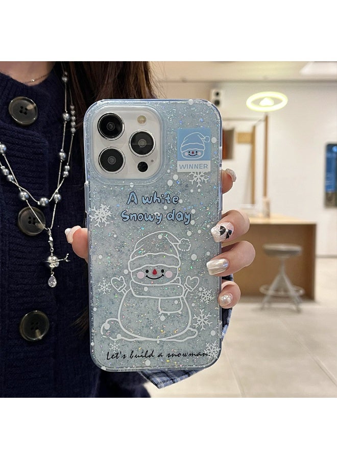 NIBEMINENT Colored Atmosphere Sand Flow Protective TPU Case Cover For iPhone 15 Plus, Snowman - Image 2