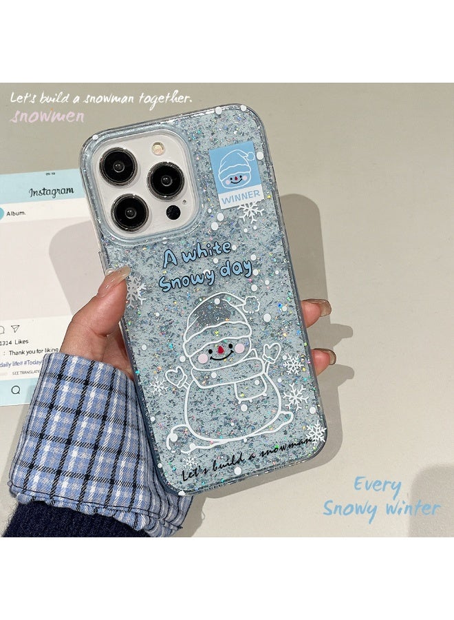 NIBEMINENT Colored Atmosphere Sand Flow Protective TPU Case Cover For iPhone 15 Plus, Snowman - Image 1