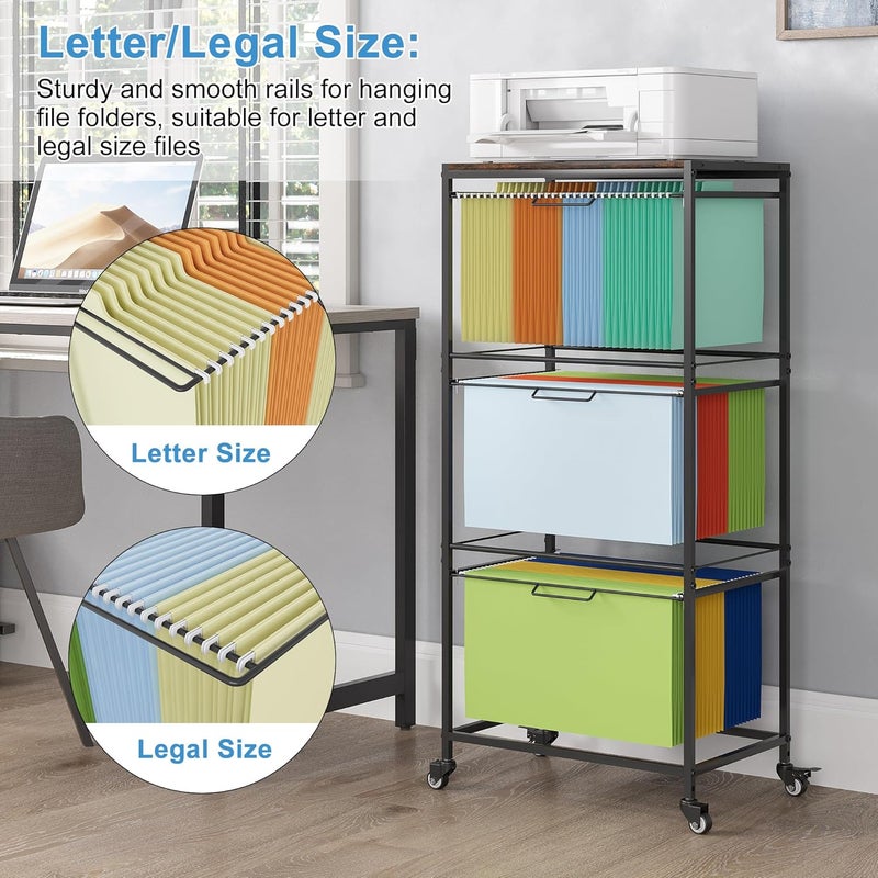 EasyPag Rolling Hanging File Folder Cart, 2 Tier Metal Pull-Out File Rack for Letter and Legal Size Folders, Portable Filing Cart for Office Home, Black - Image 4