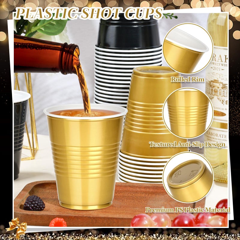 KesaPlan 100 PCS 12 OZ Plastic Cups  Party Cups Black and Gold Cups Disposable Drinking Cup Bulk For Christmas Graduation Wedding Birthday Halloween New Year Family Gathering Festive Celebrations - Image 4